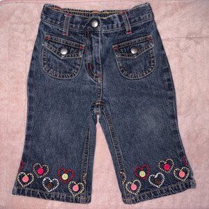 EUC Vintage 2005 Gymboree Tyrolean Lure Heart Embroidered Jeans 6-12 Months Y2K